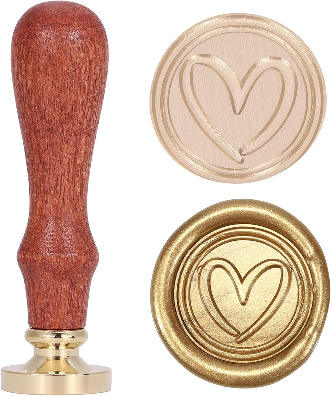 Sweet Heart Wax Seal Stamp, Vintage Brass Head Wooden Hilt Sealing Wax Stamp for Wedding Christmas Party Invitations Envelopes Gift Wrapping